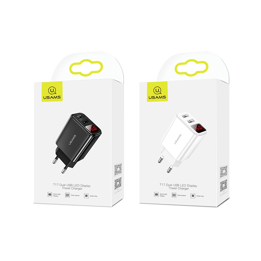Usams T17 Dual USB LED Display Travel Charger (10W)