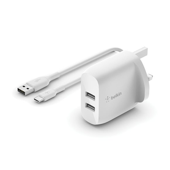 Belkin Boostup Charge Dual USB-A Wall Charger 24W + USB-A to USB-C cable - 1M