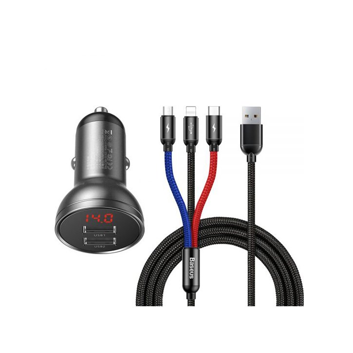 Baseus Digital Display Dual USB 4.8A Car Charger Suit