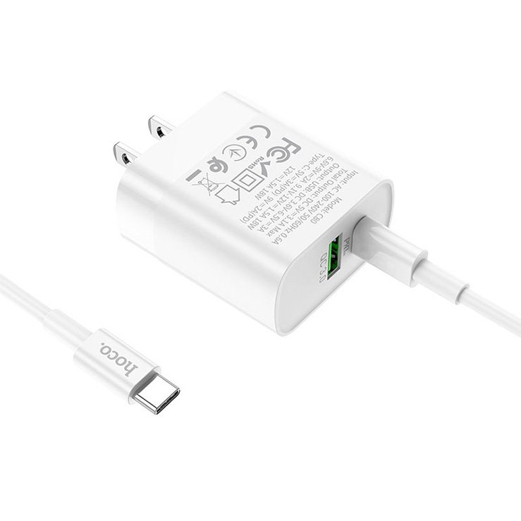Hoco C80 Wall Charger with Cable - 18W