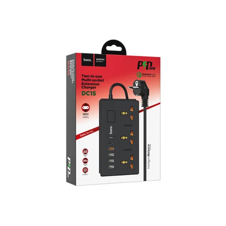 Hoco DC15 2-in-1 Multi-socket Extension Charger 30W