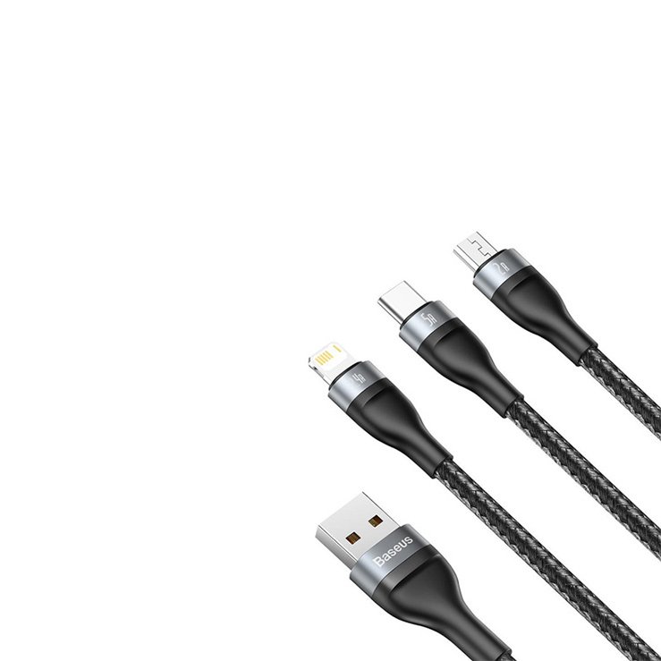 Baseus One-for-three Fast Charging Data Cable USB to M+L+C 66W