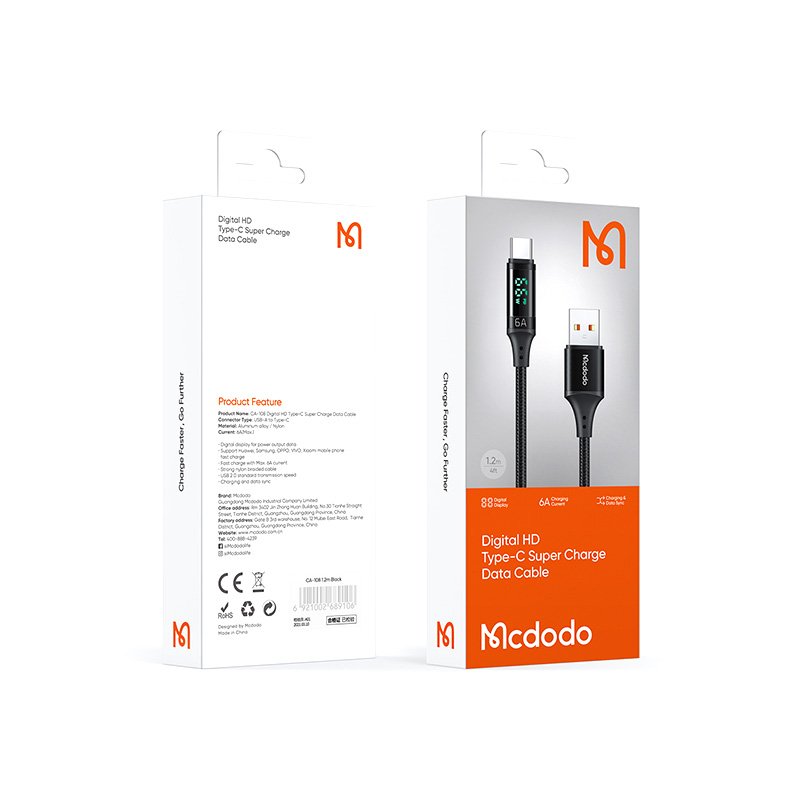 Mcdodo CA-108 Digital HD Type-C 66W 6A Data Cable 1.2M