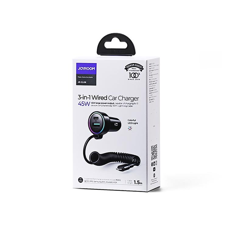 Joyroom JR-CL08 45W 3-in-1 Wired Car Charger 1.5M