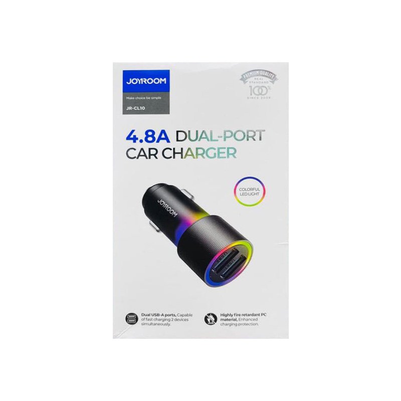 Joyroom JR-CL10 4.8A Dual Port Car Charger with Colorful LED Light