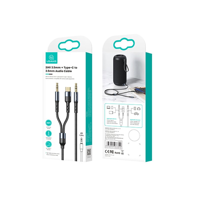 USAMS US-SJ555 2IN1 3.5mm + Type-C to 3.5mm Audio Cable
