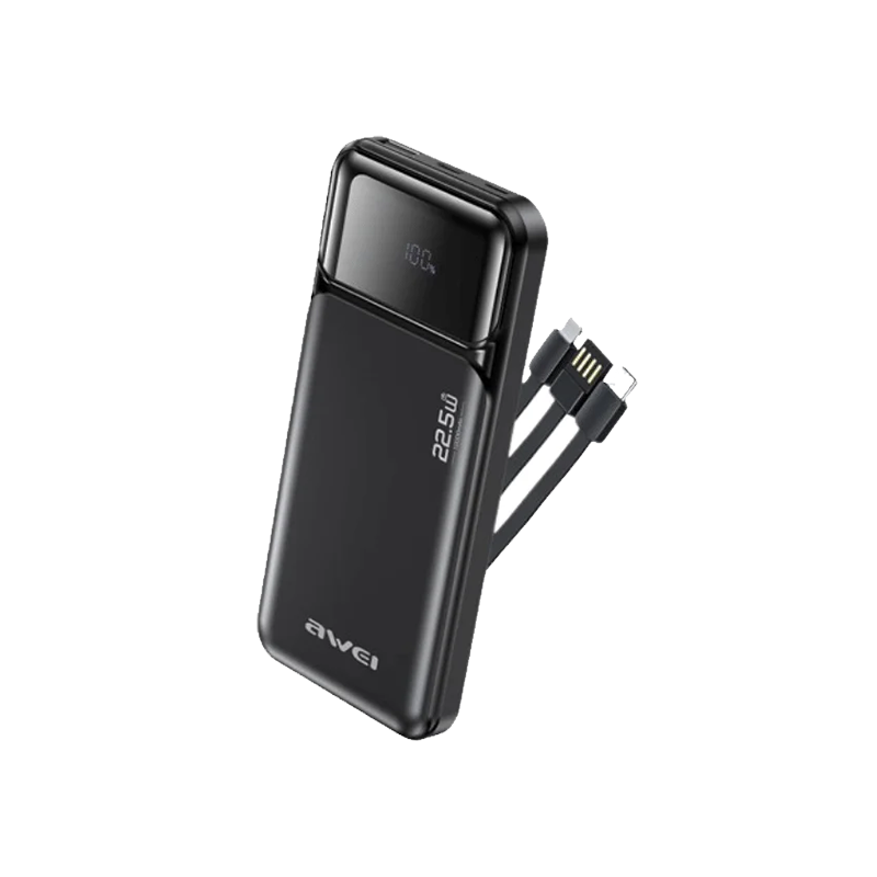 Awei PA-91 22.5W Fast Charging Power Bank with Built-in Three Cables - 10000mAh