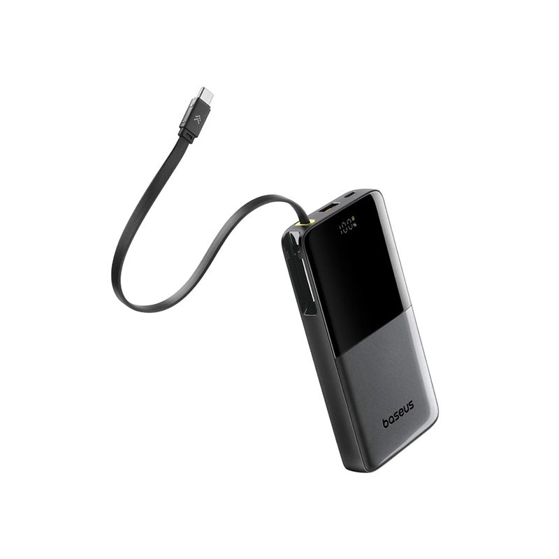 Baseus Bipow 2 20W Digital Display Power Bank With Built-in-USB-C Cable - 20000mAh