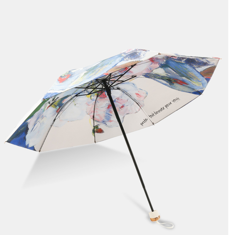 Ball Series 3-Fold Manual Black Vinyl Umbrella