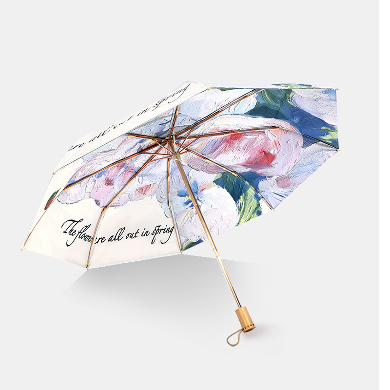 Ball Series 3-Fold Manual Black Vinyl Umbrella