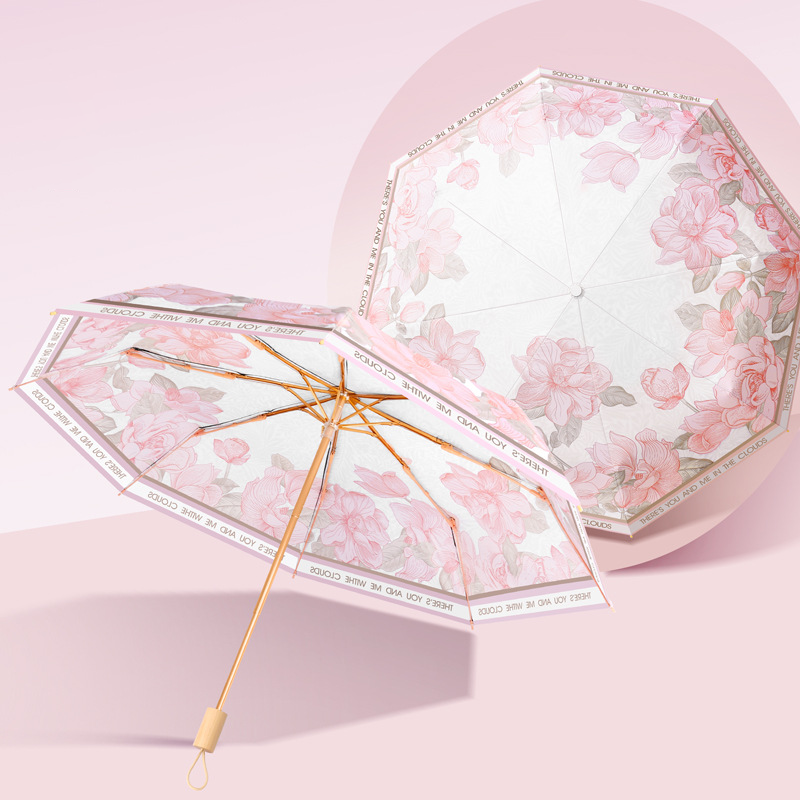 Lumina Gold-Frame and Wooden Handle Tri-Fold Umbrella