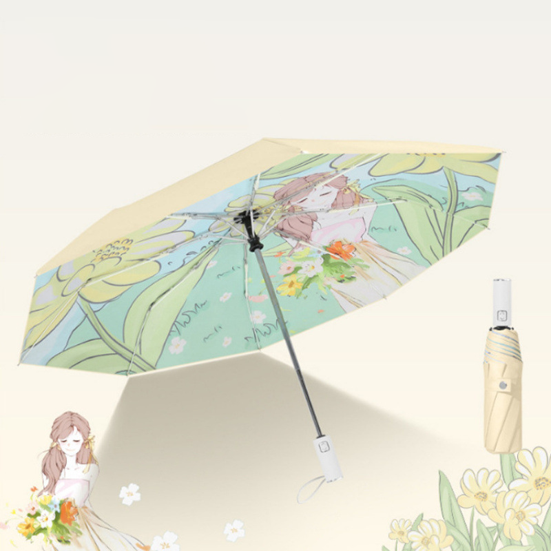 Lumina Dual-Layer Cartoon Tri-Fold Anti-UV Umbrella