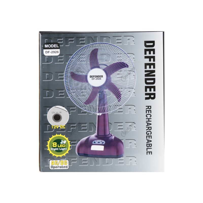 Defender DF-2926 Rechargeable Table Fan - 16 Inch