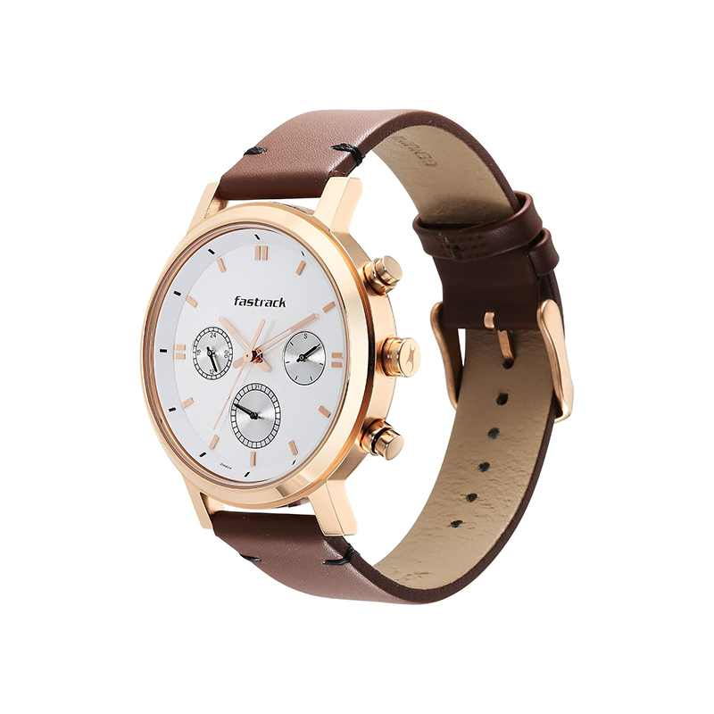 Fastrack Tick Tock Quartz 3287WL01 Multifunction Analog Leather Strap Men's Watch