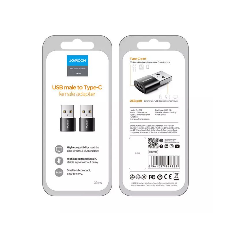 Joyroom S-H152 USB Male to Type-C Female Adapter 2Pcs