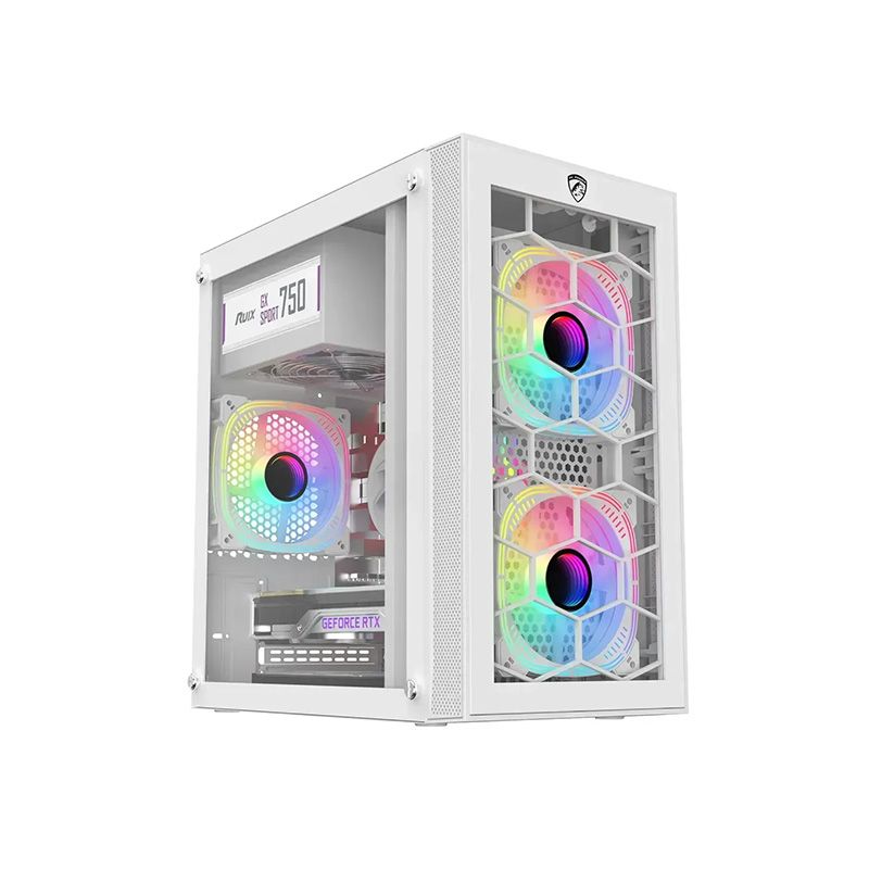 PC Power Spider Web Crystal Mini Tower 3 ARGB Fan Gaming Casing with 230W PSU