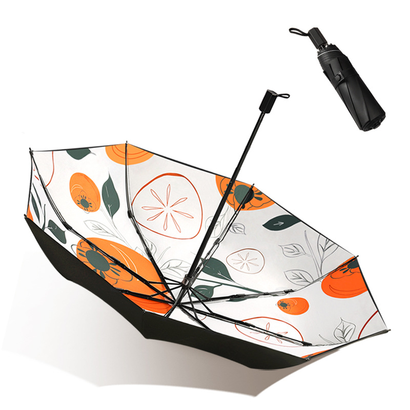 Floral Printed Dual-Layer 21-inch 8-Rib Tri-Fold Umbrella