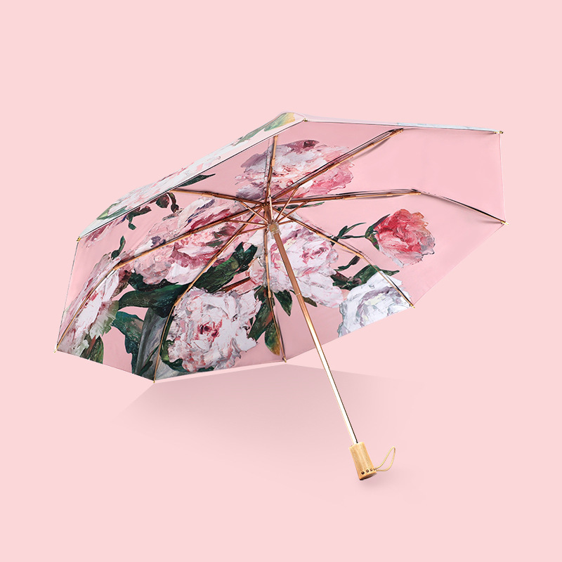 Ball Series 3-Fold Manual Black Vinyl Umbrella
