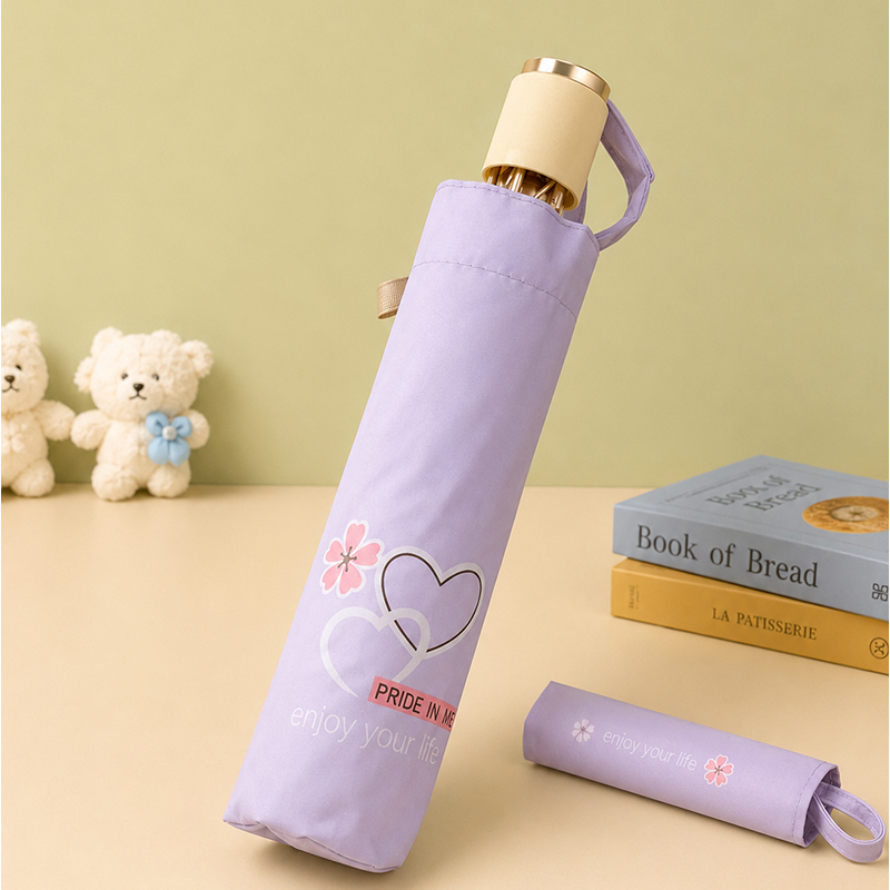 Premium Love Print Dual-Tone Folding Umbrella