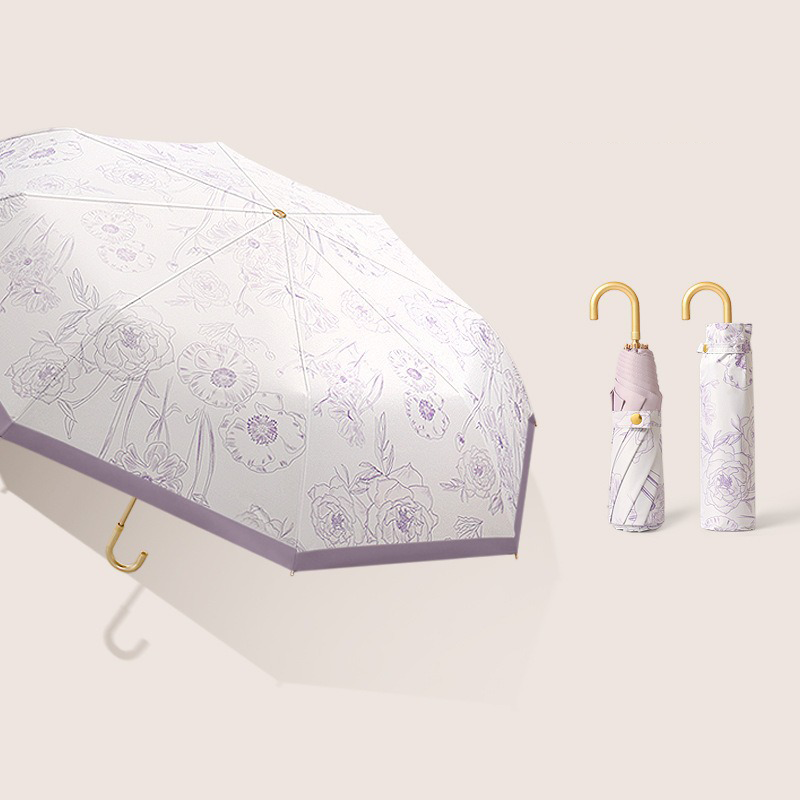 Lumina Gold Hook-Style Curved-Handle Anti-UV Umbrella