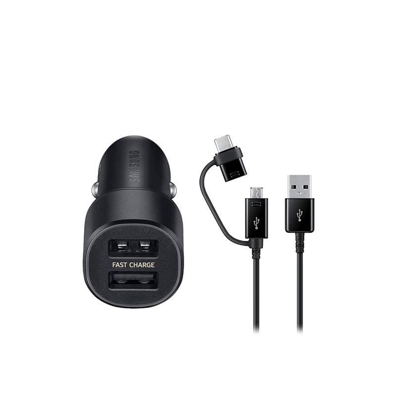 Samsung Dual USB Port Car Charger 15W with Combo Cable