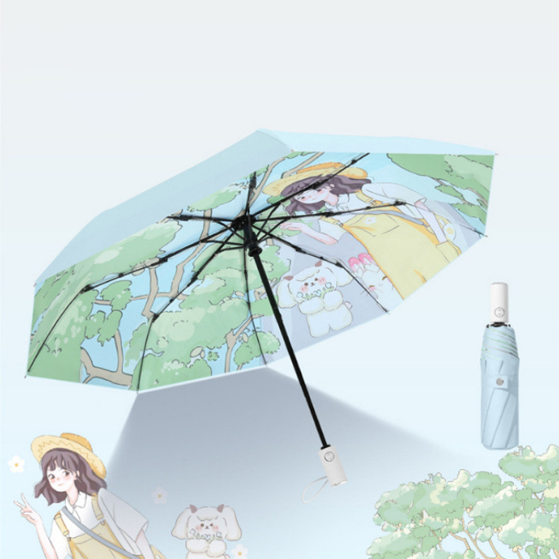 Lumina Dual-Layer Cartoon Tri-Fold Anti-UV Umbrella