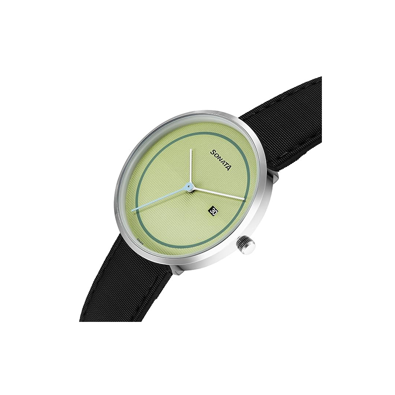 Sonata Ascent Quartz 77152SL04 Analog Date Leather Strap Men’s Watch