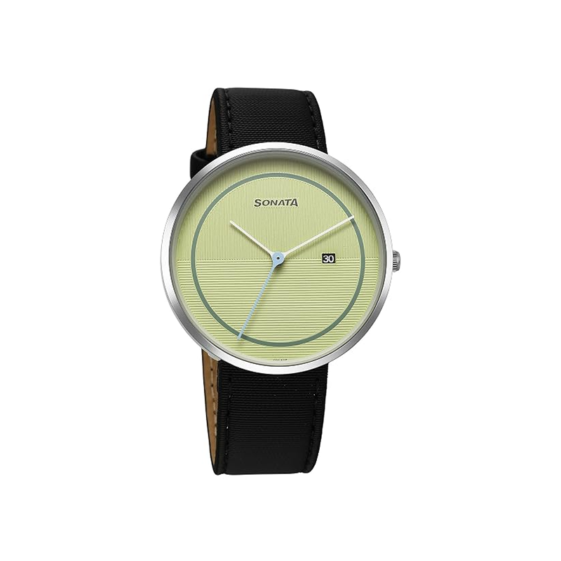 Sonata Ascent Quartz 77152SL04 Analog Date Leather Strap Men’s Watch