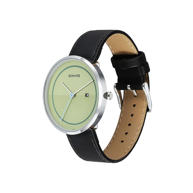 Sonata Ascent Quartz 77152SL04 Analog Date Leather Strap Men’s Watch