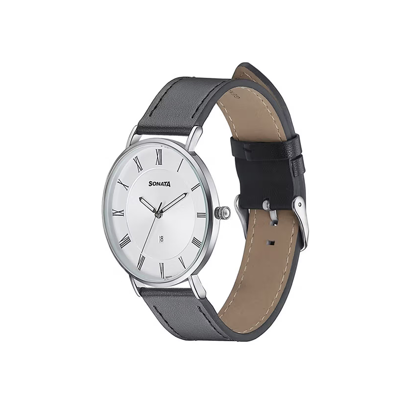 Sonata Quartz 77142SL01 Analog Leather Strap Men’s Watch