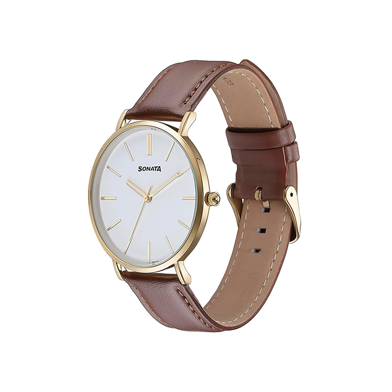 Sonata Quartz 77143YL01 Analog Leather Strap Men’s Watch