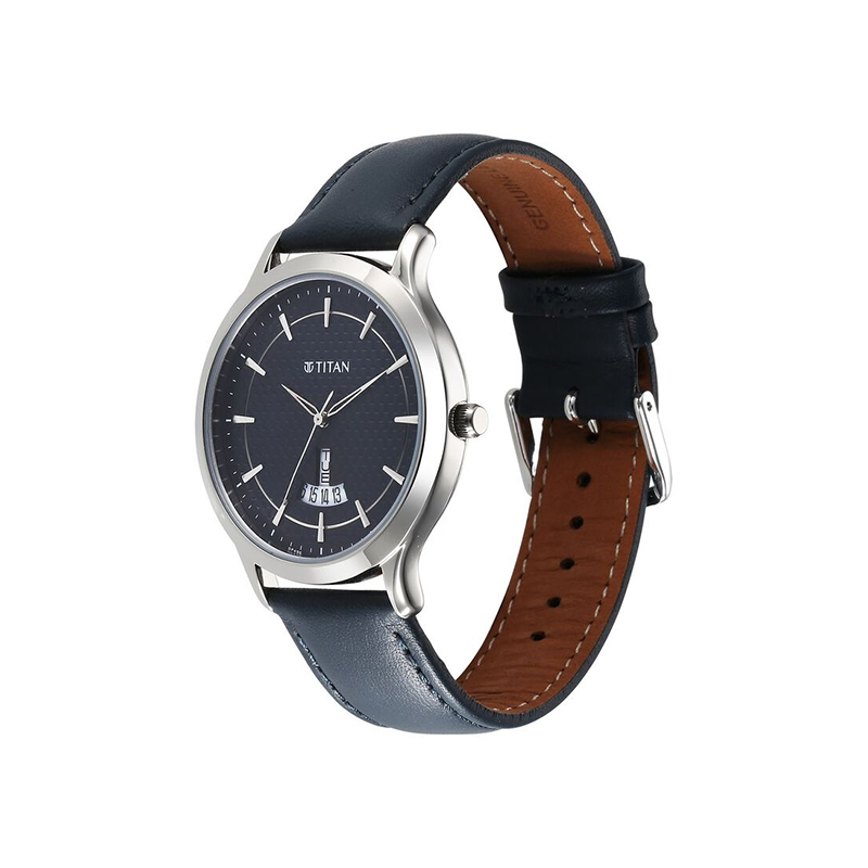 Titan 1825SL14 Quartz Analog Date Leather Strap Mens Watch
