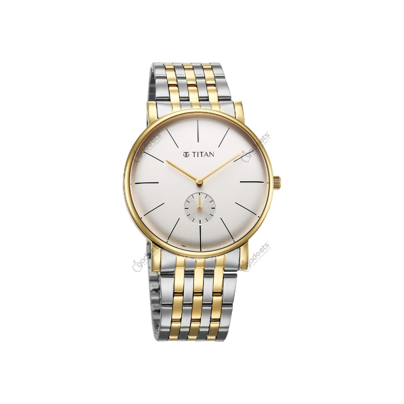 Titan Elegance 90203bm01 Analog With Small Second Stainless Steel Two Toned Strap Mens Watch