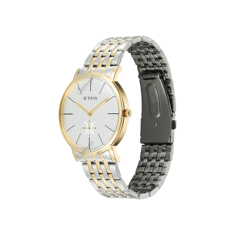 Titan Elegance 90203bm01 Analog With Small Second Stainless Steel Two Toned Strap Mens Watch