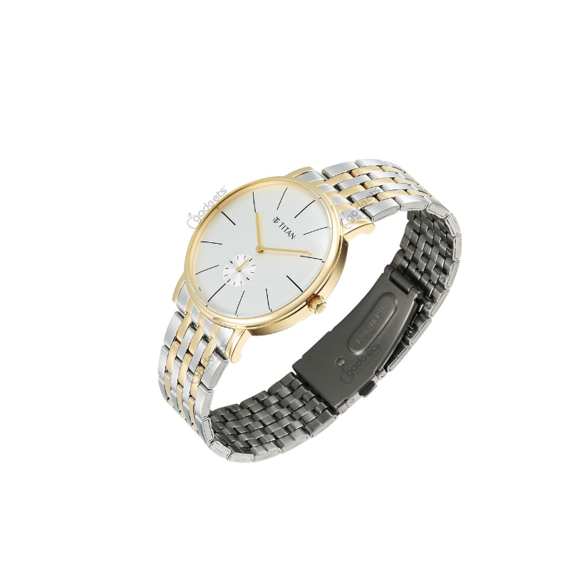 Titan Elegance 90203bm01 Analog With Small Second Stainless Steel Two Toned Strap Mens Watch