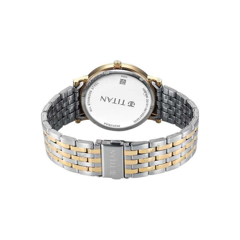 Titan Elegance 90203bm01 Analog With Small Second Stainless Steel Two Toned Strap Mens Watch