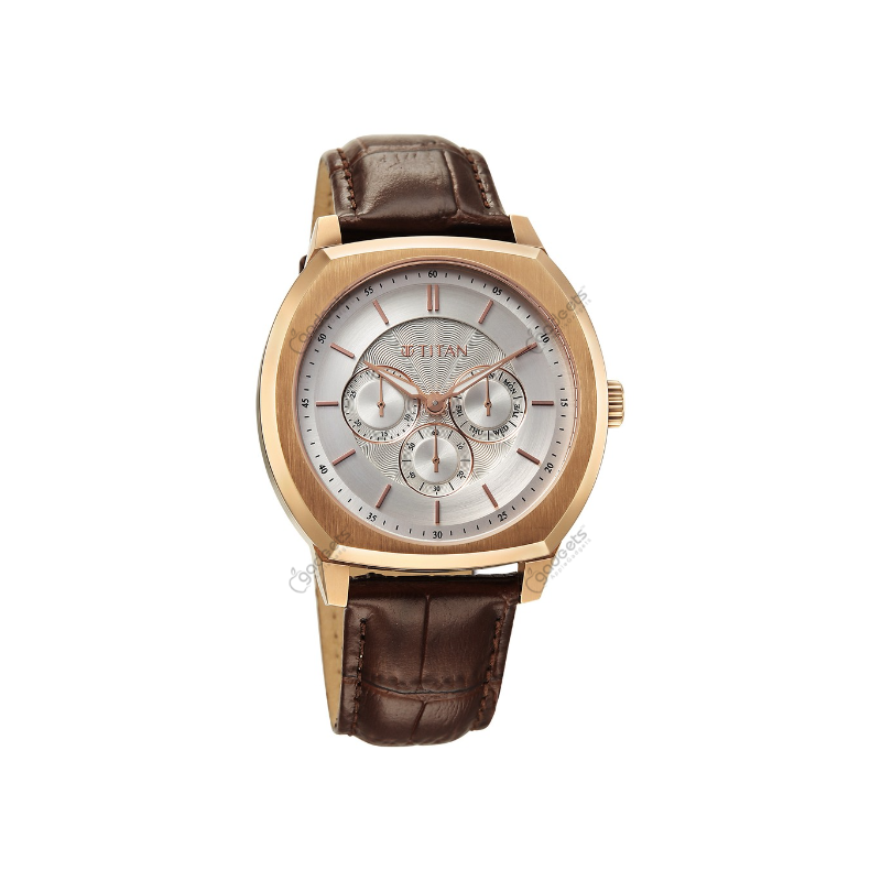 Titan Regalia Arc 90213wl01 Analog With Day Date Second Subdial Brown Leather Strap Mens Watch