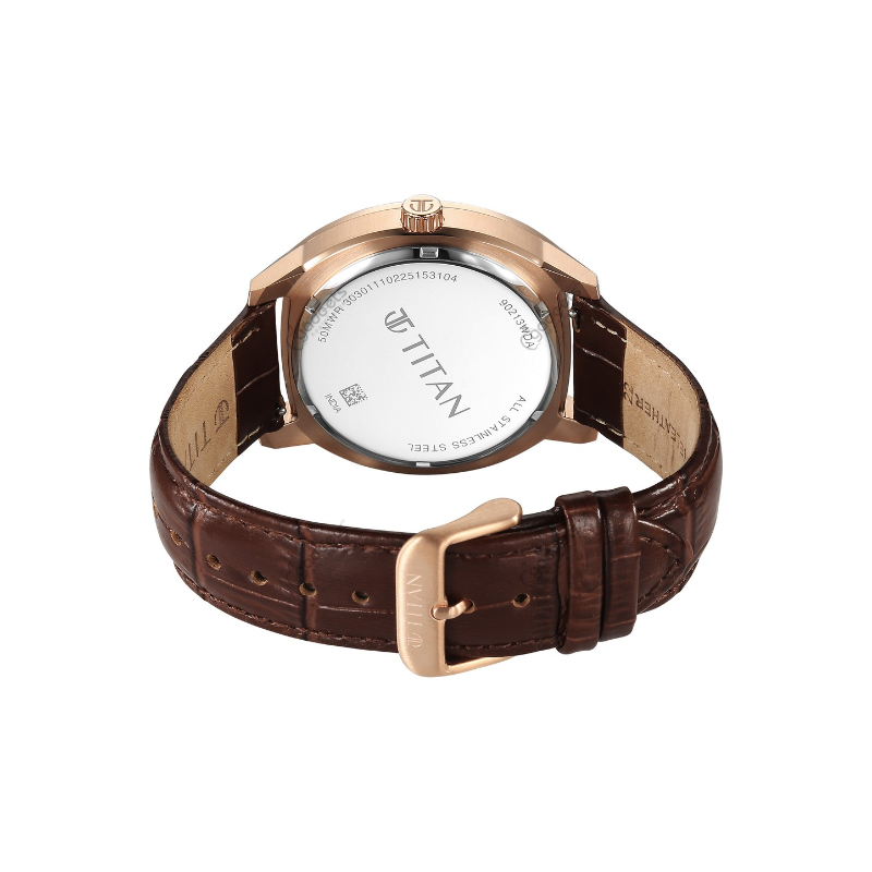 Titan Regalia Arc 90213wl01 Analog With Day Date Second Subdial Brown Leather Strap Mens Watch