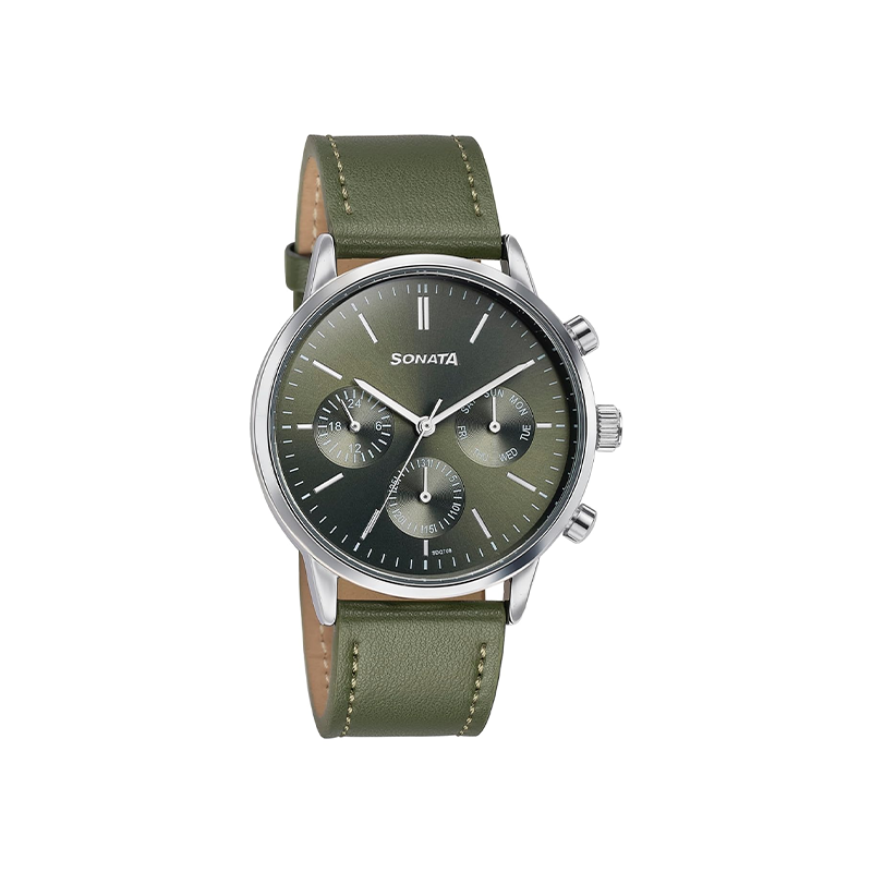 Titan Sonata Quartz 77139SL02 Multifunction Analog Leather Strap Men's Watch