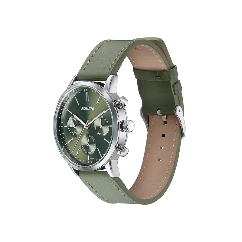 Titan Sonata Quartz 77139SL02 Multifunction Analog Leather Strap Men's Watch