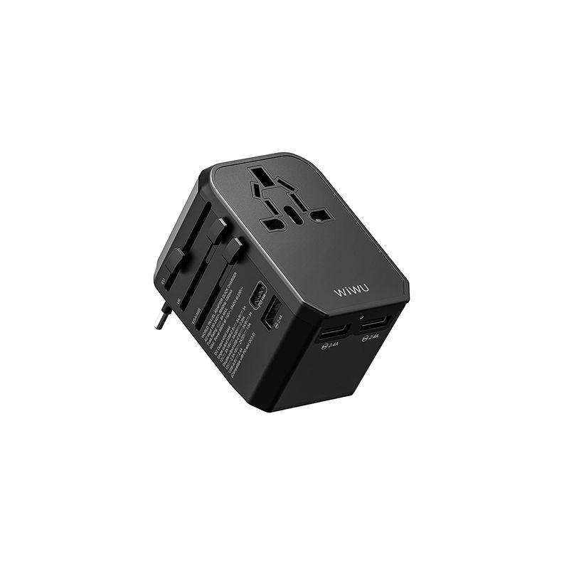 WiWU UA-304 45W 4 in 1 Universal Plug Adapter - Black