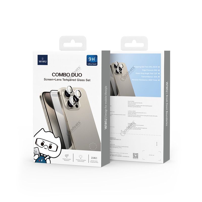 WiWU WI-IP002 2 in 1 Combo Duo Screen + Lens Tempered Glass Set for iPhone 16 Series