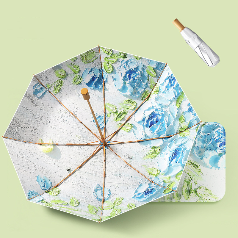 Lumina Silver-Luxe Bloom Tri-Fold Anti-UV Umbrella