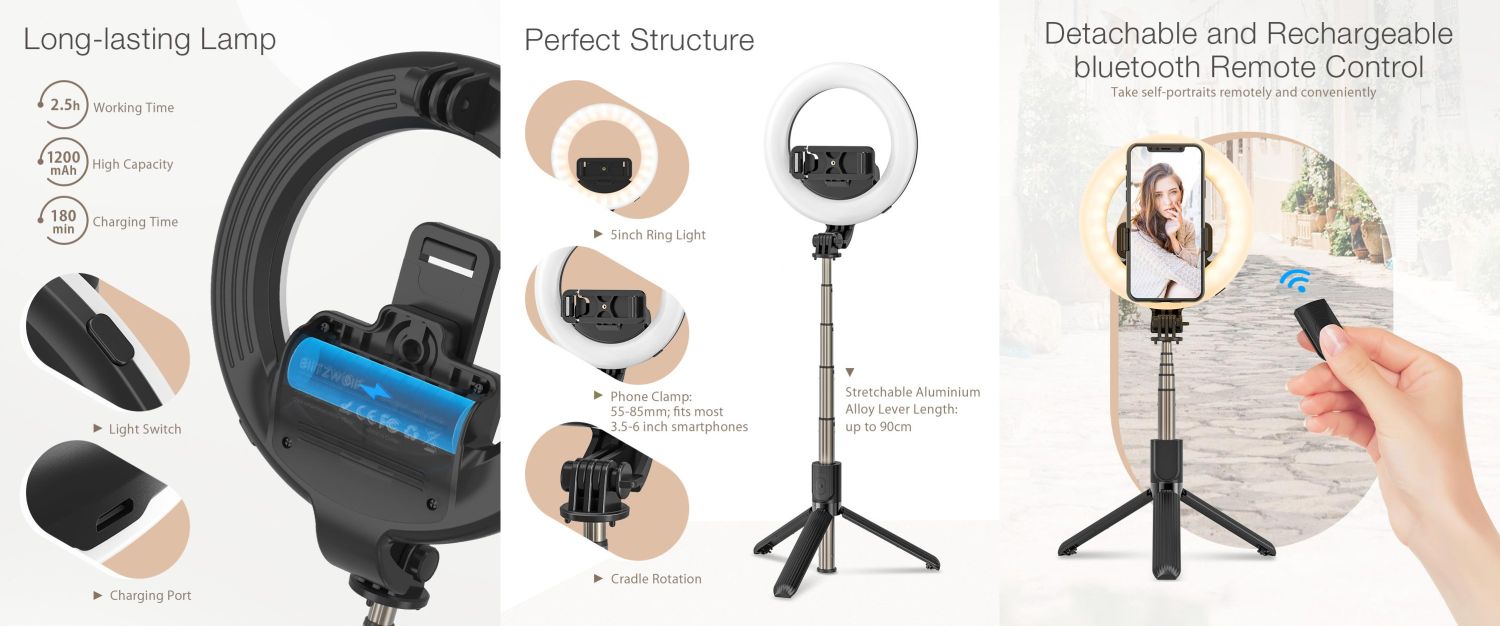 BlitzWolf BWBS8 Pro Wireless Selfie Stick Tripod with Fill Light