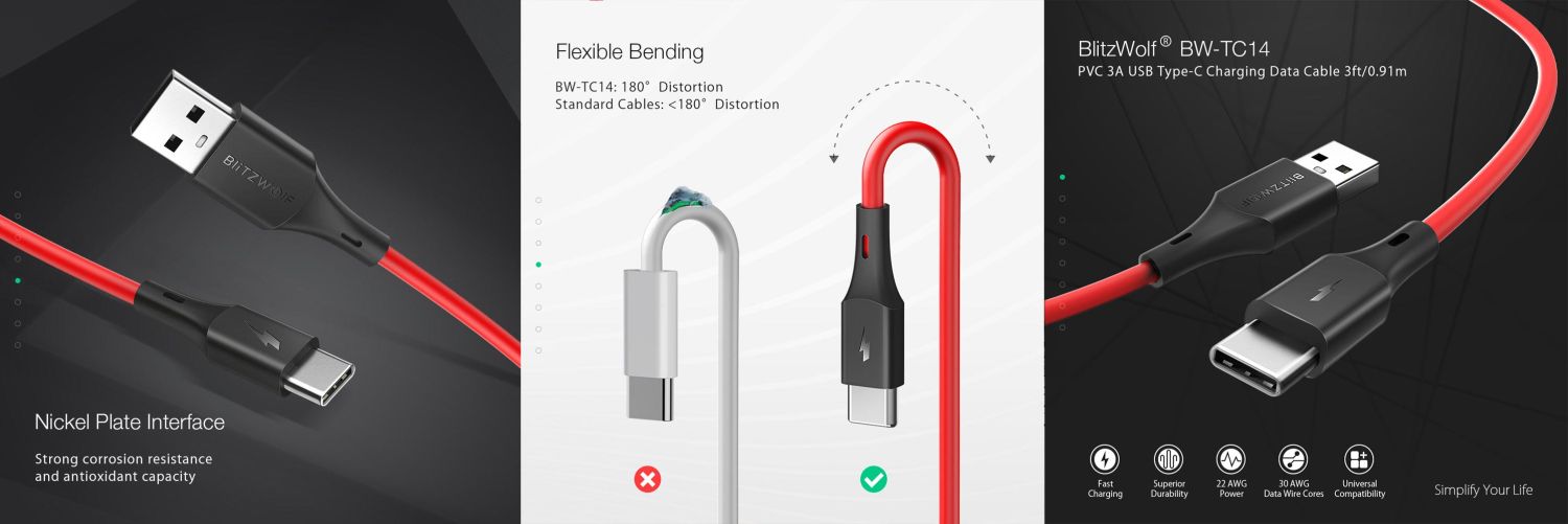 BlitzWolf BW-TC14 3A USB Type-C Charging Data Cable