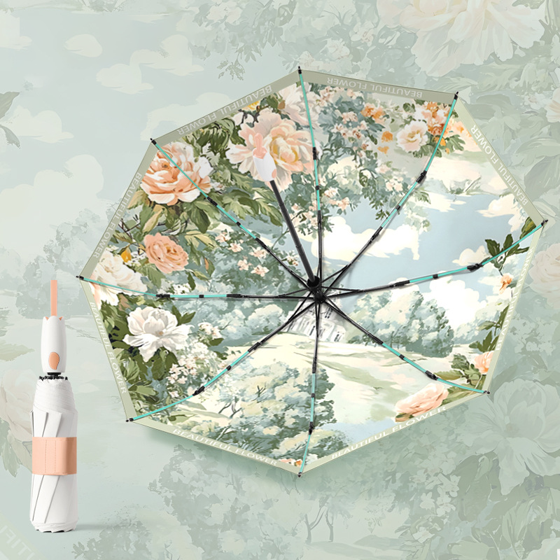 The Tulip-Shape 21-inch 8-Rib Automatic Exterior Floral Print Umbrella