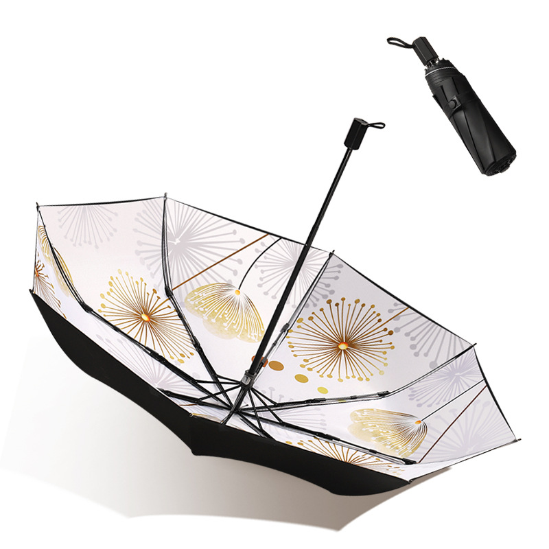 Floral Printed Dual-Layer 21-inch 8-Rib Tri-Fold Umbrella