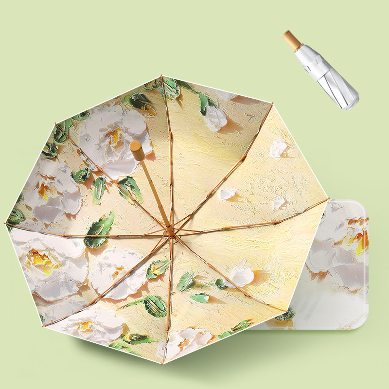 Lumina Silver-Luxe Bloom Tri-Fold Anti-UV Umbrella