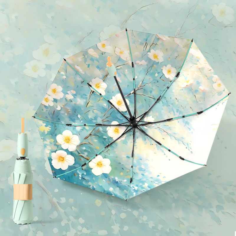 The Tulip Shape 21 Inch 8 Rib Automatic Exterior Floral Print Umbrella