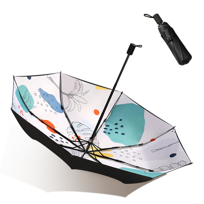 Floral Printed Dual-Layer 21-inch 8-Rib Tri-Fold Umbrella